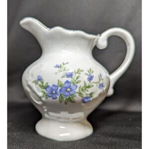 Vintage Bone China Hand Painted Creamer, Blue Flowers Gold Trim